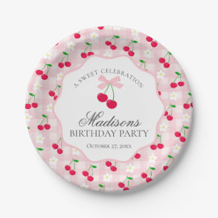 さくらんぼスウィートピンクコケットボウギンガム誕生日 ペーパープレート