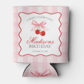 さくらんぼスウィートピンクコケットボウ誕生日の好意 缶クーラー (正面)