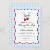 さくらんぼスウィートピンクコケットボーギンガムベビーシャワー 招待状 (正面/裏面)