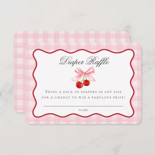 さくらんぼスウィートピンクコケット弓おむつラッフルカード エンクロージャーカード (正面/裏面)