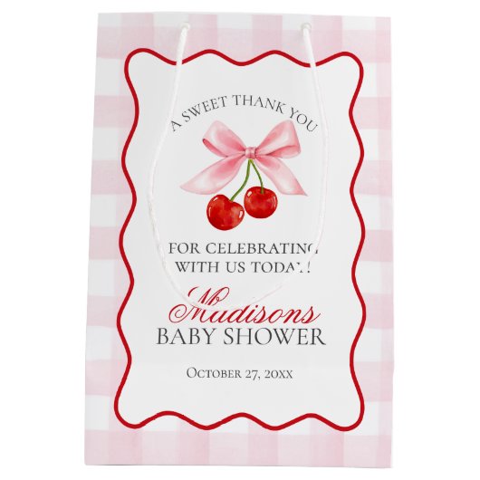 さくらんぼスウィートピンクコケット弓ベビーシャワーウィビリーズ ミディアムペーパーバッグ (裏面)