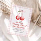 さくらんぼスウィートピンクボウ名門私立校風の誕生日 招待状