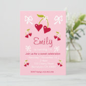 さくらんぼスウィートピンク名門私立校風のバースデーパーティーの招待 招待状 (スタンド正面)