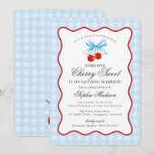 さくらんぼスウィートブルーコケットギンガムブライダルシャワー 招待状 (正面/裏面)