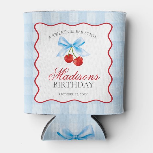 さくらんぼスウィートブルーコケットボウ誕生日の恩恵 缶クーラー (正面)