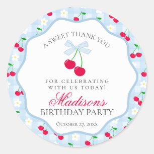 さくらんぼスウィートブルーコケットボウ誕生日サークル ラウンドシール