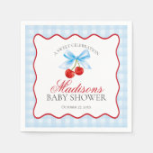 さくらんぼスウィートブルーコケットボーギンガムベビーシャワー スタンダードカクテルナプキン (正面)