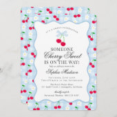 さくらんぼスウィートブルーコケットボーギンガムベビーシャワー 招待状 (正面/裏面)