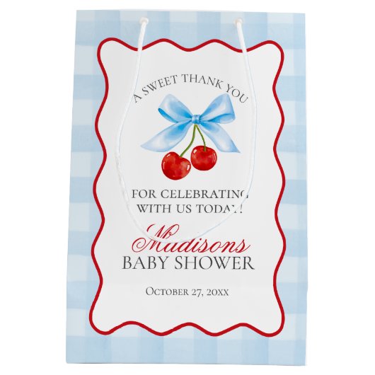 さくらんぼスウィートブルーコケット弓ベビーシャワーウィビリーズ ミディアムペーパーバッグ (裏面)