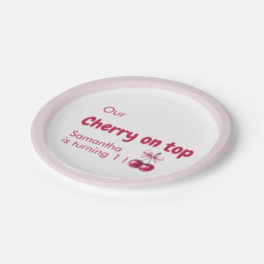 さくらんぼスウィートレッド&ピンクバースデーパーティー ペーパープレート (アングル)