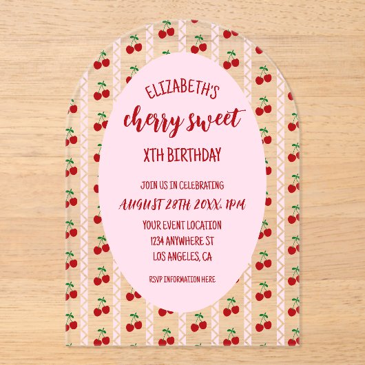 さくらんぼスウィート誕生日 アクリル招待状 (正面)
