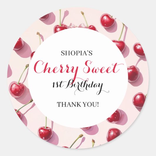 さくらんぼスウィート1歳の誕生日 ラウンドシール (正面)