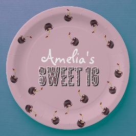 さくらんぼスウィート16パーソナライズされたパーティー ペーパープレート