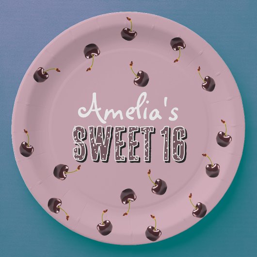 さくらんぼスウィート16パーソナライズされたパーティー ペーパープレート