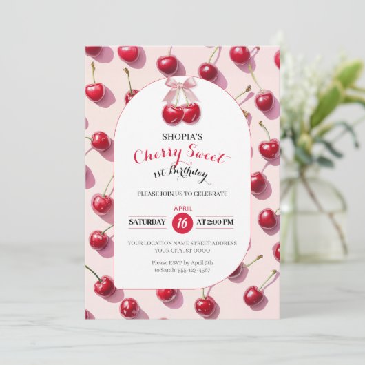 さくらんぼスウィート1st誕生日招待状 招待状 (スタンド正面)