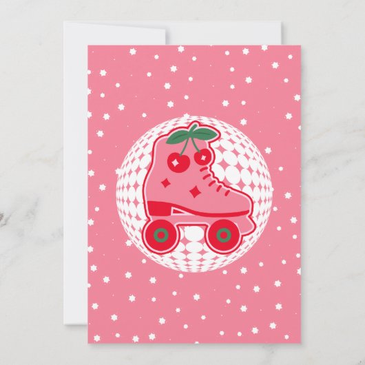 さくらんぼスケート | レトロローラスケートで滑る誕生日 招待状 (裏面)