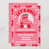 さくらんぼスケート | レトロローラスケートで滑る誕生日 招待状 (正面/裏面)