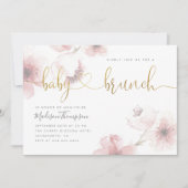 さくらんぼスタイリッシュブロッサム金ゴールドベビーブランチシャワー 招待状 (正面)