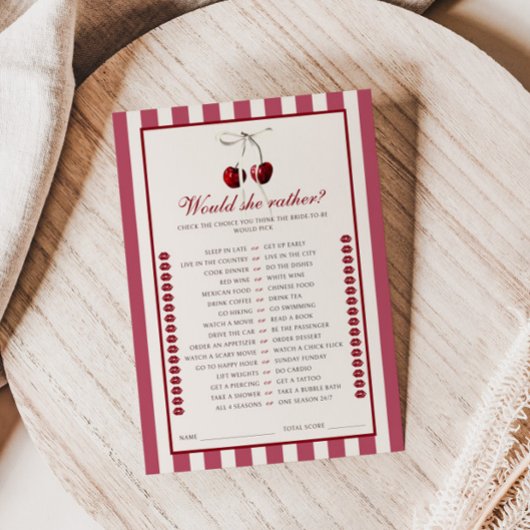 さくらんぼストライプのブライダルシャワーの方がカード 招待状