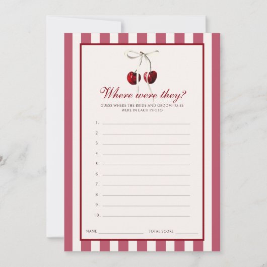 さくらんぼストライプのブライダルシャワーは彼らがカードを持っていた 招待状 (正面)