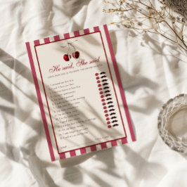 さくらんぼストライプのブライダルシャワーは彼女はカードを言った 招待状