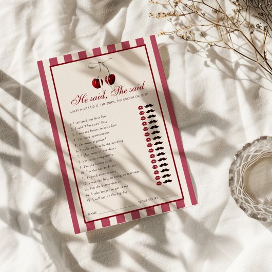 さくらんぼストライプのブライダルシャワーは彼女はカードを言った 招待状