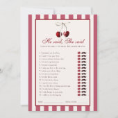 さくらんぼストライプのブライダルシャワーは彼女はカードを言った 招待状 (正面)