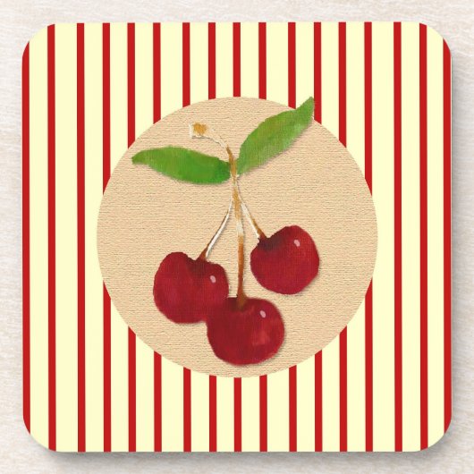さくらんぼストライプコルクコースター コースター (正面)