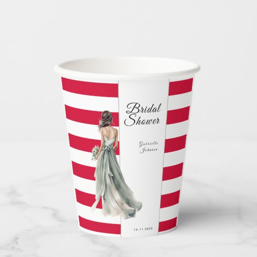 さくらんぼストライプレッド鮮やかブライダルシャワー 紙コップ (正面)