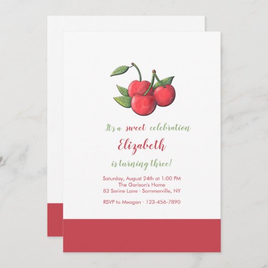 さくらんぼズスウィートお祝い 招待状 (正面/裏面)