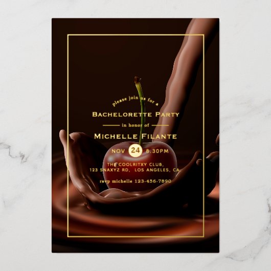 さくらんぼチョコレートスプラッシュバチェロレッテフォイル 箔招待状 (正面)