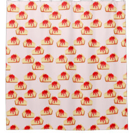 さくらんぼチーズケーキデザート シャワーカーテン