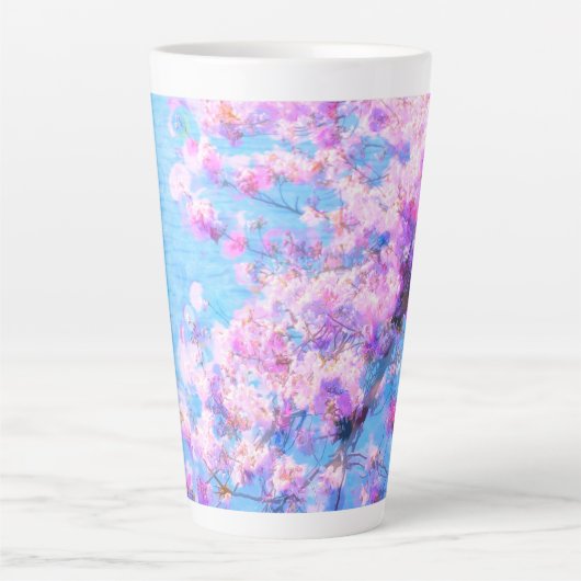 さくらんぼツリーフォト絵を描ーのラテマグカップ カフェラテマグ (正面)