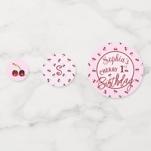 さくらんぼテーマ最初の誕生日テーブル紙吹雪 コンフェッティ (裏面)