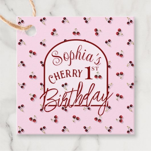 さくらんぼテーマ最初の誕生日メッセージカード フェイバータグ (正面)