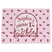 さくらんぼテーマ最初の誕生日大抱き枕 ラージペーパーバッグ (正面)
