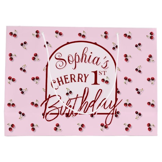 さくらんぼテーマ最初の誕生日大抱き枕 ラージペーパーバッグ (裏面)