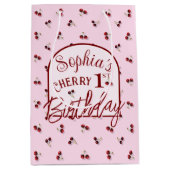 さくらんぼテーマ最初の誕生日抱き枕 ミディアムペーパーバッグ (正面)