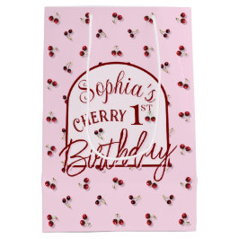 さくらんぼテーマ最初の誕生日抱き枕 ミディアムペーパーバッグ