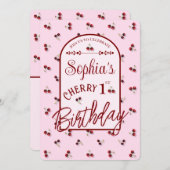 さくらんぼテーマ最初の誕生日招待状 招待状 (正面/裏面)