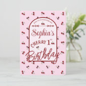 さくらんぼテーマ最初の誕生日招待状 招待状 (スタンド正面)