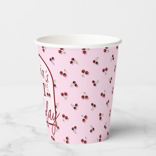 さくらんぼテーマ第1誕生日紙カップ 紙コップ (裏面)