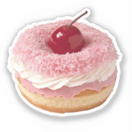 さくらんぼトッピングのピンクココナッツドーナツ シール