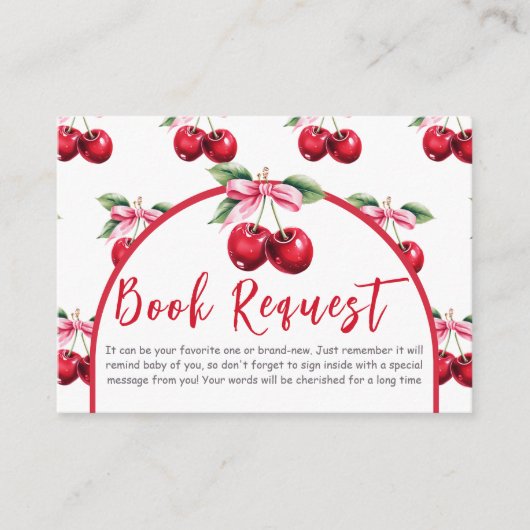 さくらんぼトップコケットボウベイビーシャワーブックリクエスト エンクロージャーカード (正面)