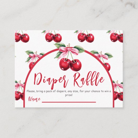 さくらんぼトップコケット弓ベビーシャワーおむつラッフル エンクロージャーカード (正面)