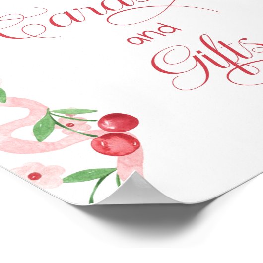 さくらんぼトップピンクのボウカードとギフト ポスター (角)