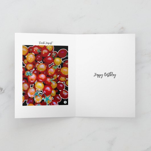さくらんぼトマト写真黒誕生日カード ノートカード (内部)
