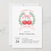 さくらんぼニースガールズクラブピンクボウ誕生日 招待状 (正面)