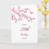 さくらんぼハッピーバースデーピンクホワイト カード (黄色い花)