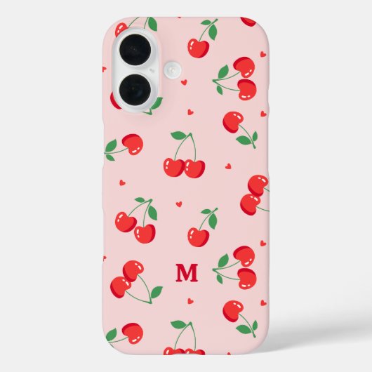 さくらんぼハート名前をカスタムするモノグラム Case-Mate iPhoneケース (裏面)